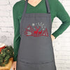 Deer apron winter wildlife scene with pockets adjustable neck embroidered cabin kitchen accessory classic rustic decor