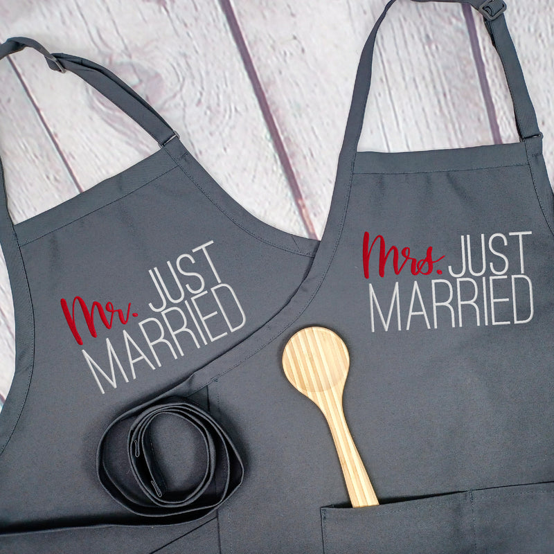 Mr and Mrs Couples Apron matching set newly weds with pockets adjustable neck embroidered great vow renewal anniversary