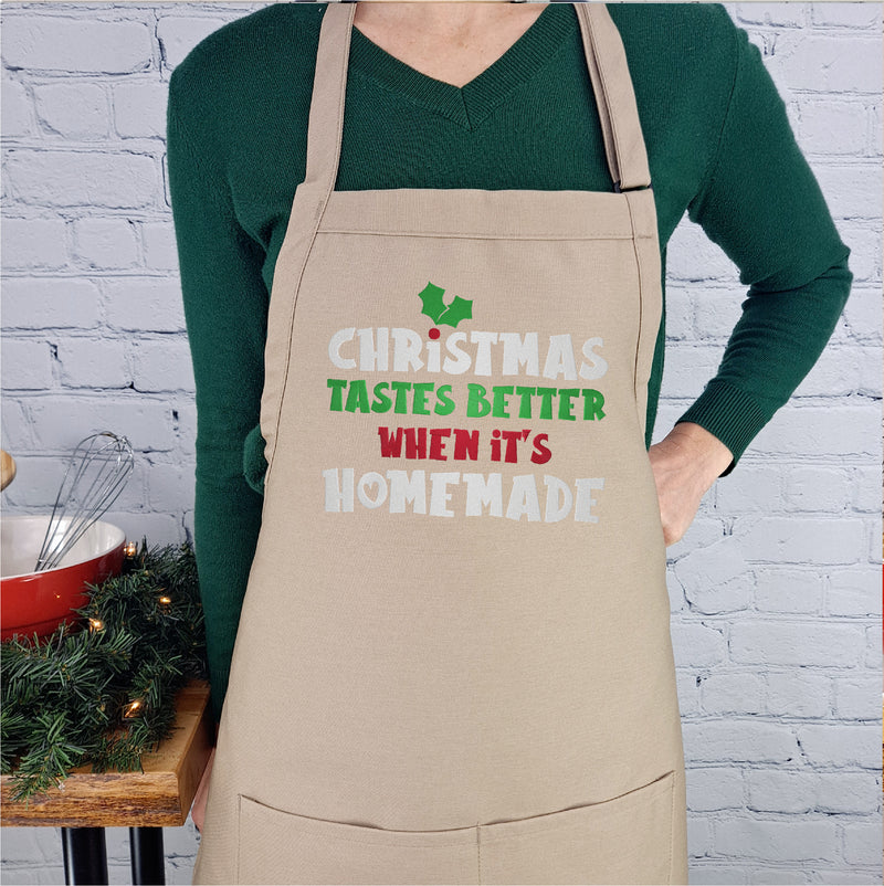 Christmas Holiday apron tastes better when it's homemade Apron with  pockets and adjustable neck embroidered