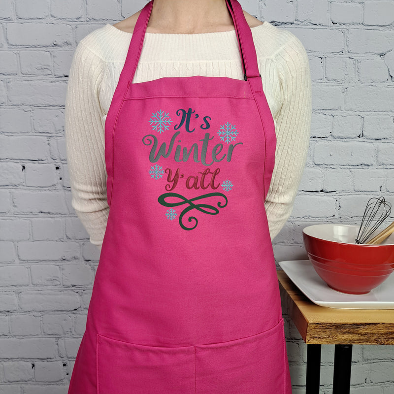 winter kitchen apron with festive lettering cozy gift for cooks holiday baking apron farmhouse style winter yall apron