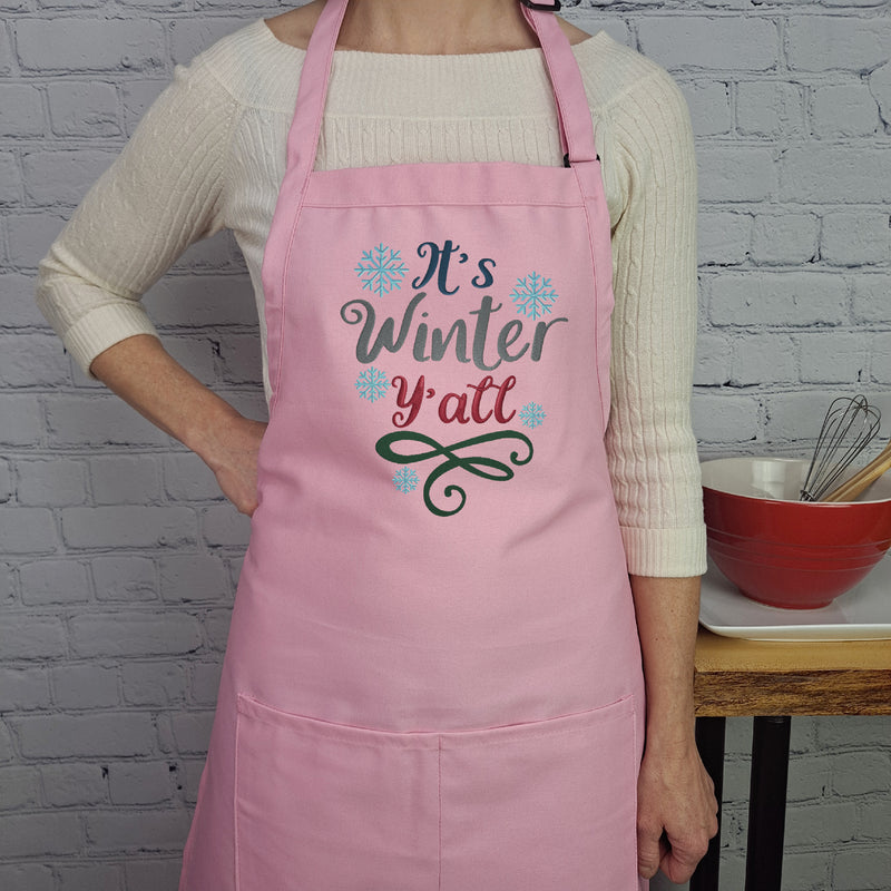 winter kitchen apron with festive lettering cozy gift for cooks holiday baking apron farmhouse style winter yall apron