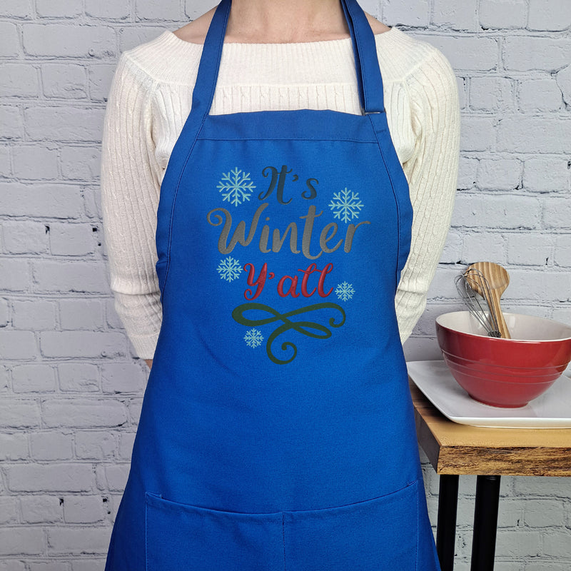 winter kitchen apron with festive lettering cozy gift for cooks holiday baking apron farmhouse style winter yall apron