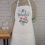 winter kitchen apron with festive lettering cozy gift for cooks holiday baking apron farmhouse style winter yall apron