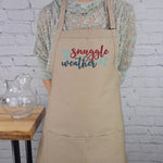 snuggle weather kitchen apron cozy winter cooking apron farmhouse style apron holiday baking gift winter embroidery apron