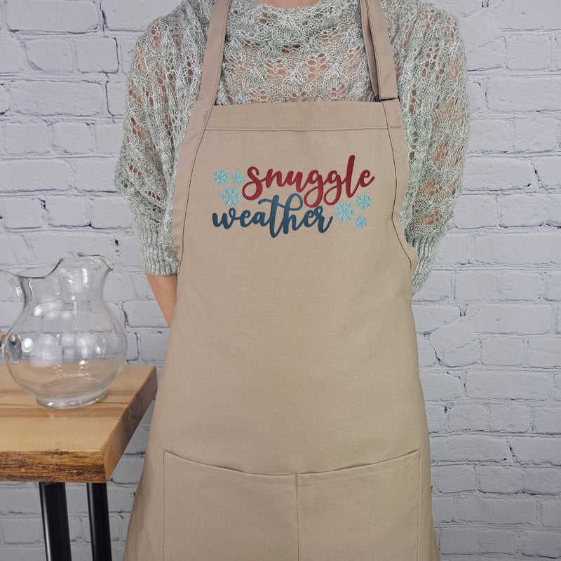 snuggle weather kitchen apron cozy winter cooking apron farmhouse style apron holiday baking gift winter embroidery apron