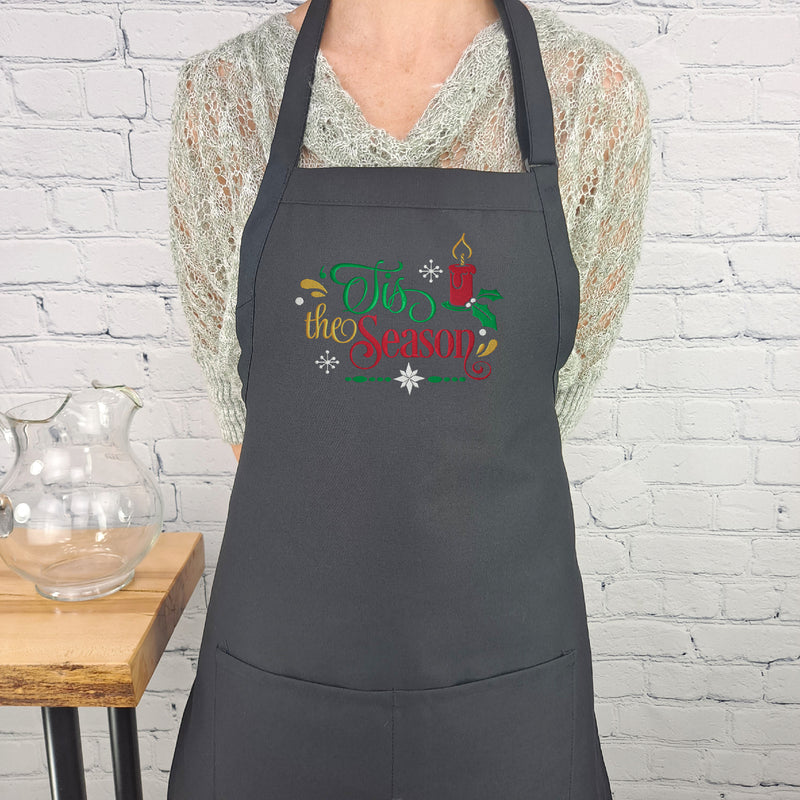 Christmas Apron Tis the season embroidered holiday apron with pockets perfect hostess gift for her