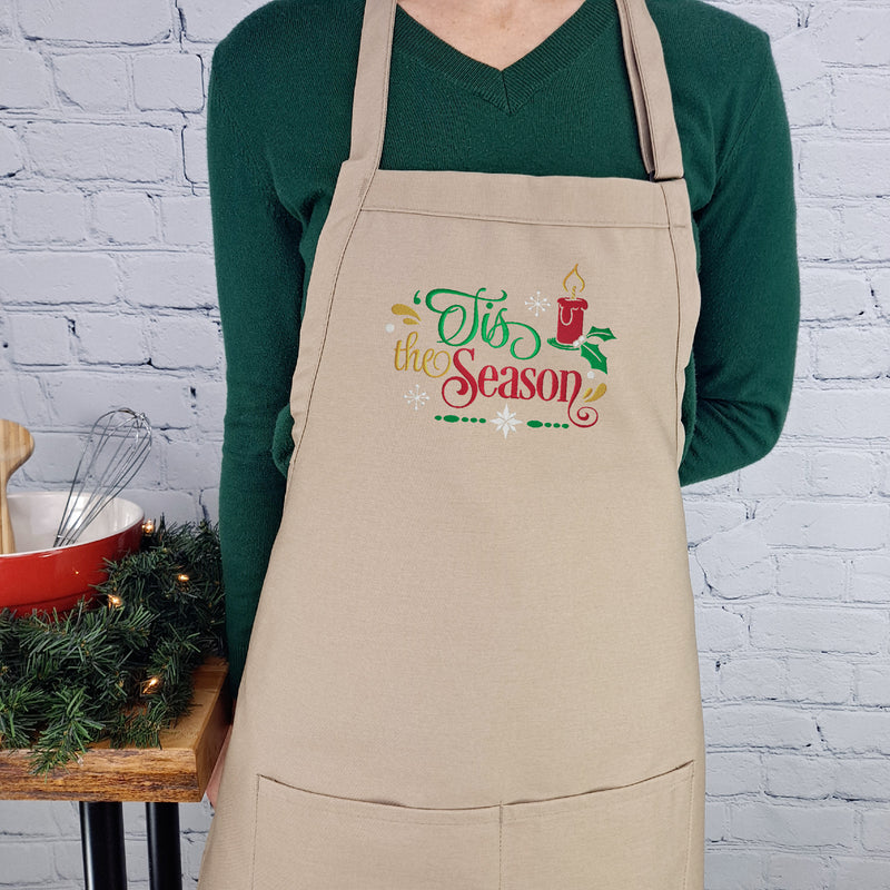 Christmas Apron Tis the season embroidered holiday apron with pockets perfect hostess gift for her