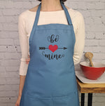 Be Mine Valentine apron, pink embroidered kitchen apron with pockets, heart and arrow design, Valentine’s Day gift for her or him