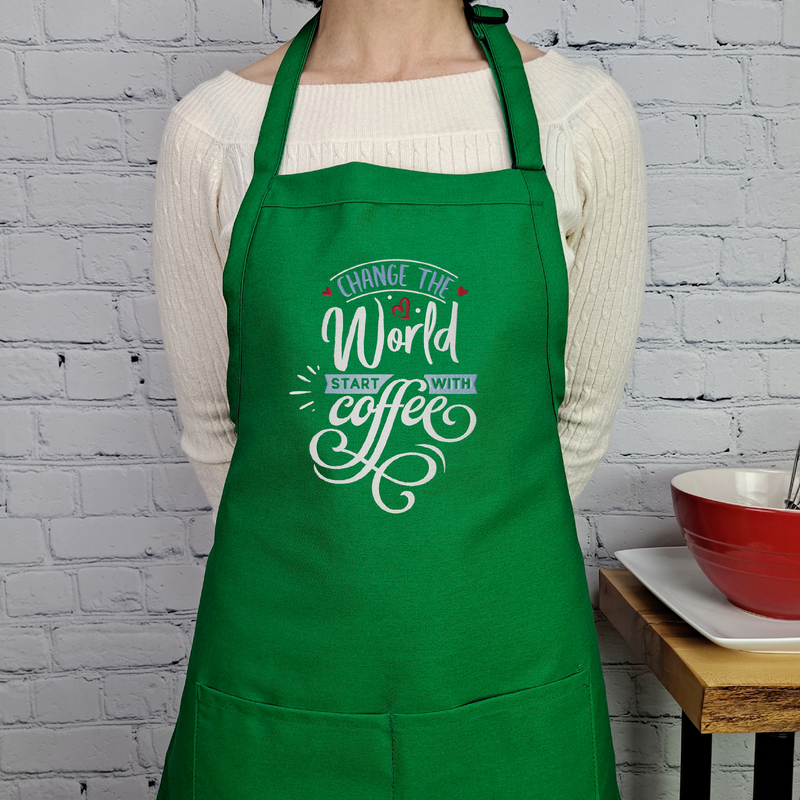 Change the world start with coffee apron coffee shop barista embroidered apron