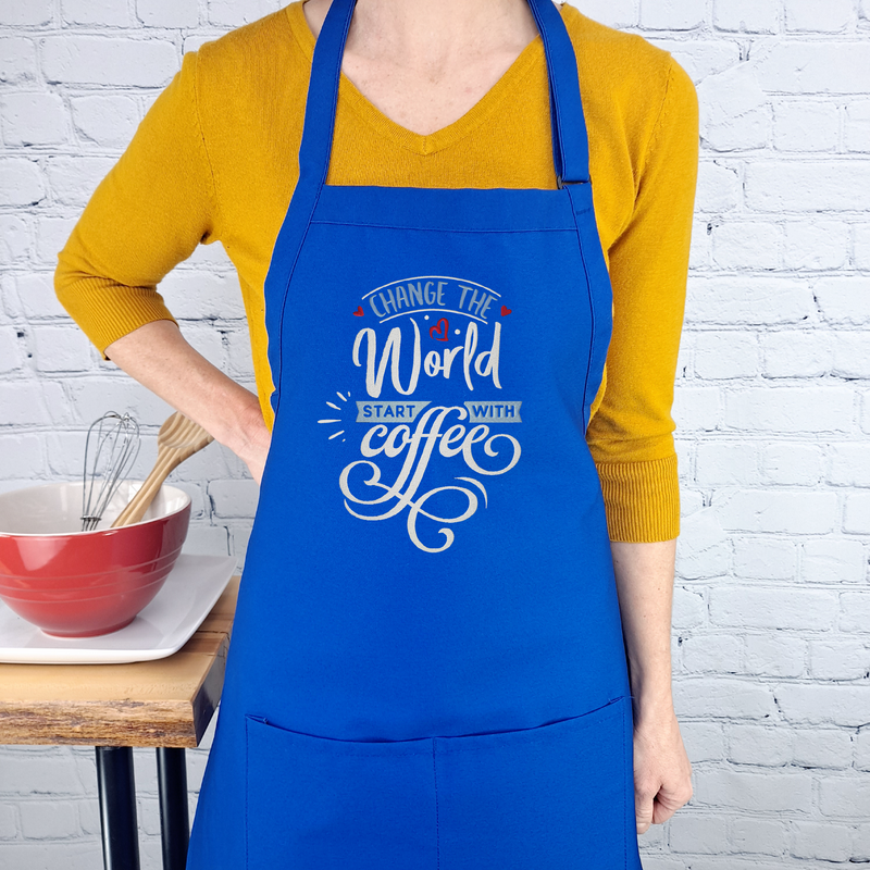 Change the world start with coffee apron coffee shop barista embroidered apron