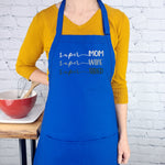 Super mom wife tired apron, embroidered kitchen apron with pockets, teal cooking apron gift for busy moms, Mother’s Day or birthday present