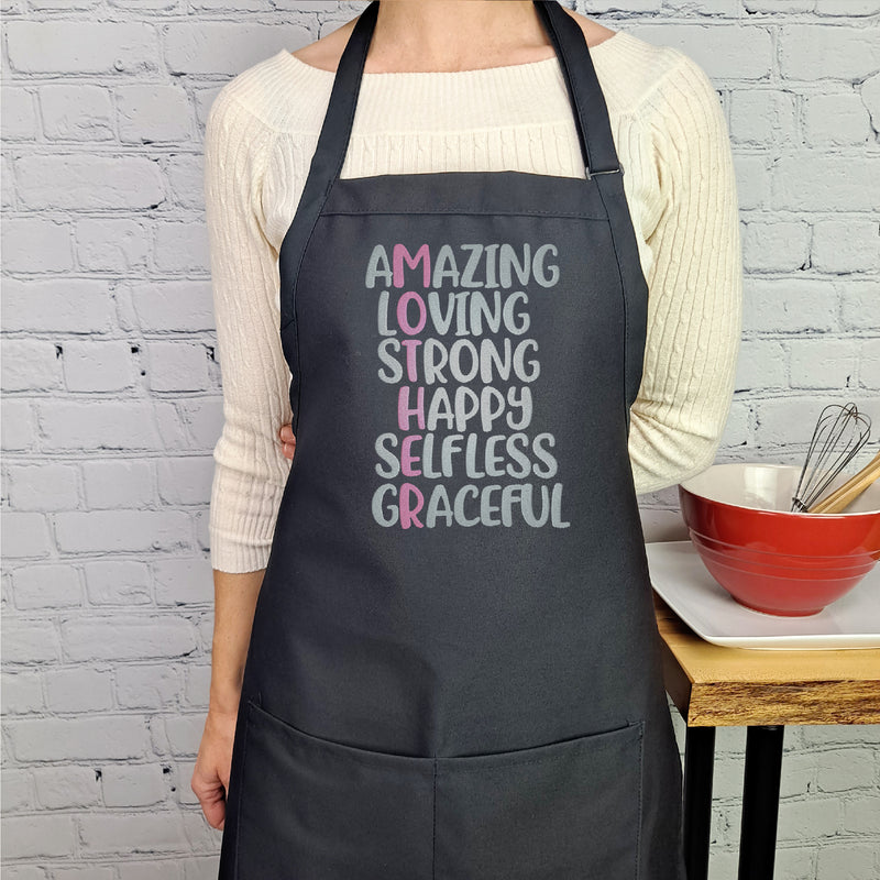 Amazing, loving, strong, happy, selfless, graceful, mother definition apron perfect kitchen gift for mothers and her.