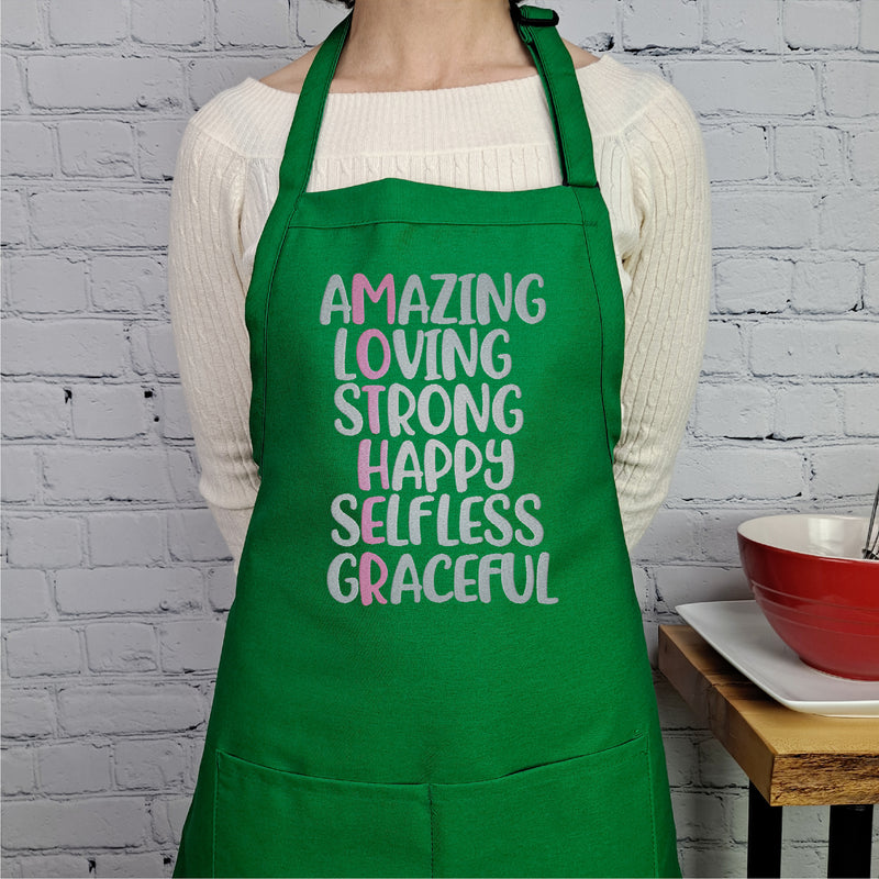 Amazing, loving, strong, happy, selfless, graceful, mother definition apron perfect kitchen gift for mothers and her.