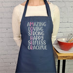 Amazing, loving, strong, happy, selfless, graceful, mother definition apron perfect kitchen gift for mothers and her.