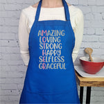 Amazing, loving, strong, happy, selfless, graceful, mother definition apron perfect kitchen gift for mothers and her.