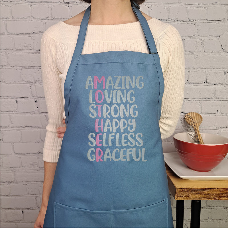 Amazing, loving, strong, happy, selfless, graceful, mother definition apron perfect kitchen gift for mothers and her.