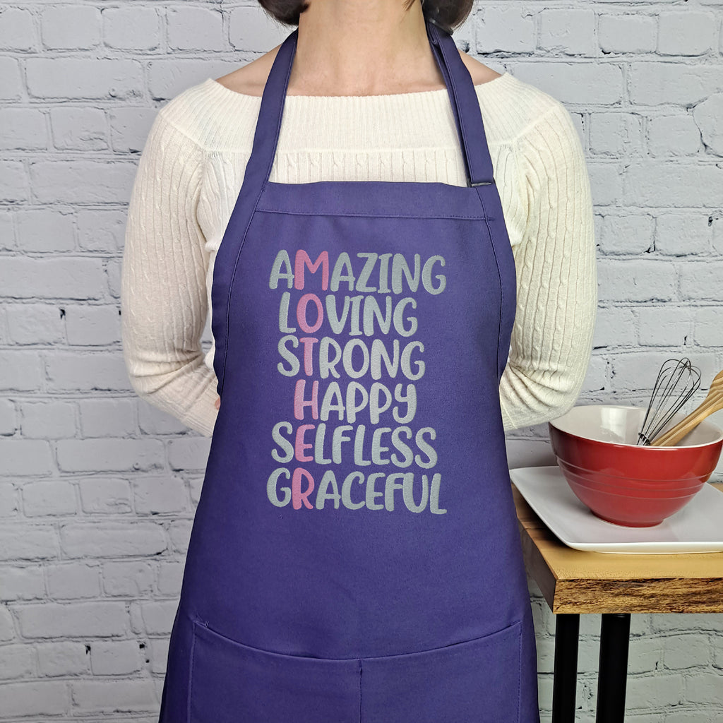 Amazing, loving, strong, happy, selfless, graceful, mother definition apron perfect kitchen gift for mothers and her.