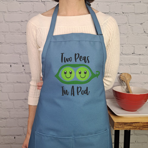 Two peas in a pod best friends apron embroidered kitchen accessory with pockets and adjustable neck