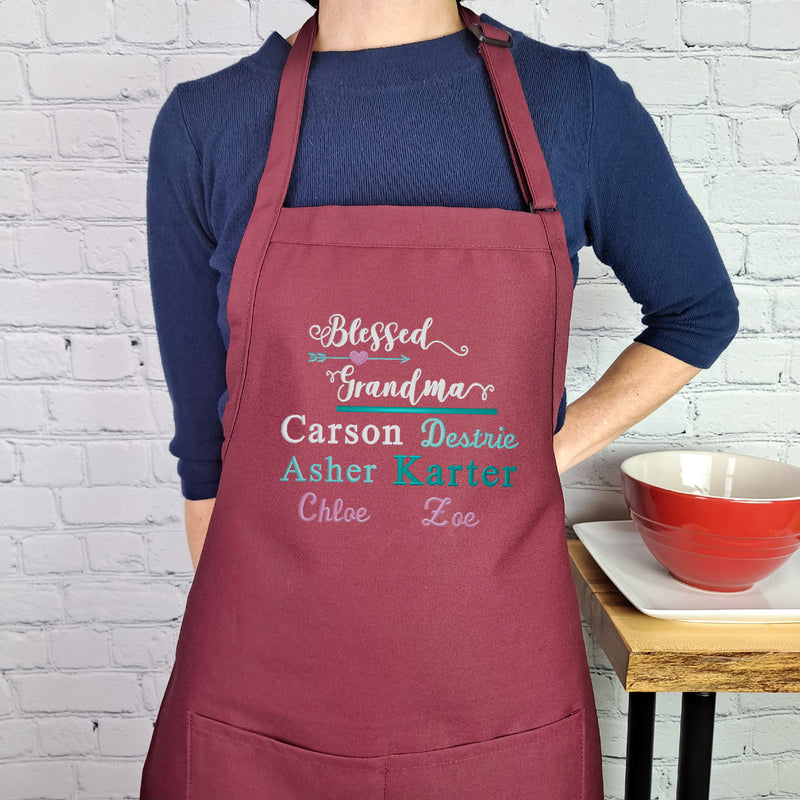 Customizable apron embroidered personalize name grandma gift kitchen apron with pockets mothers day gift