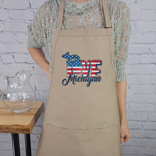 Michigan apron Patriotic Flag embroidered love summer grilling apron