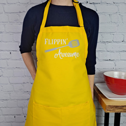 Funny apron Flippin awesome embroidered kitchen accessory with pockets perfect gift for grilling