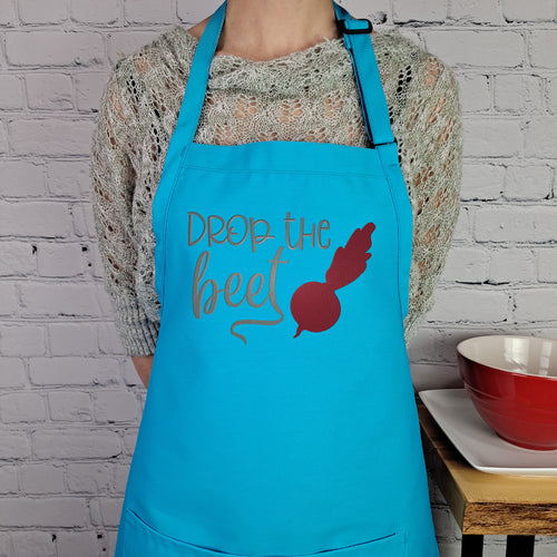 Funny apron drop the beet kitchen apron embroidered great gardening with pockets adjustable neck hostess gift