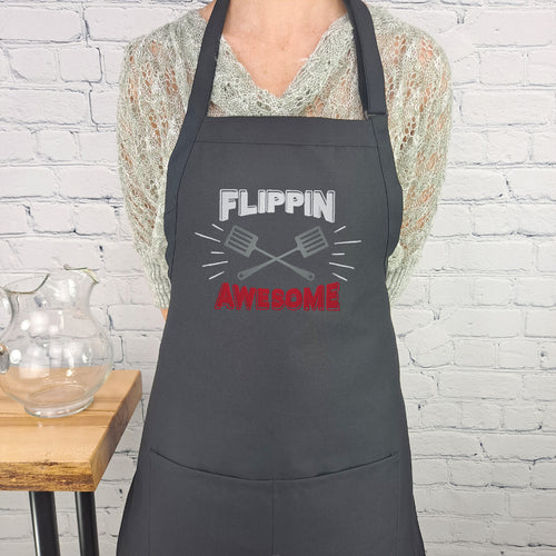 Funny apron Flippin awesome embroidered kitchen accessory apron with pockets adjustable neck perfect gift for grilling