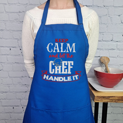 Funny apron keep calm kitchen embroidered apron with pockets and adjustable neck durable material great grilling gift for him