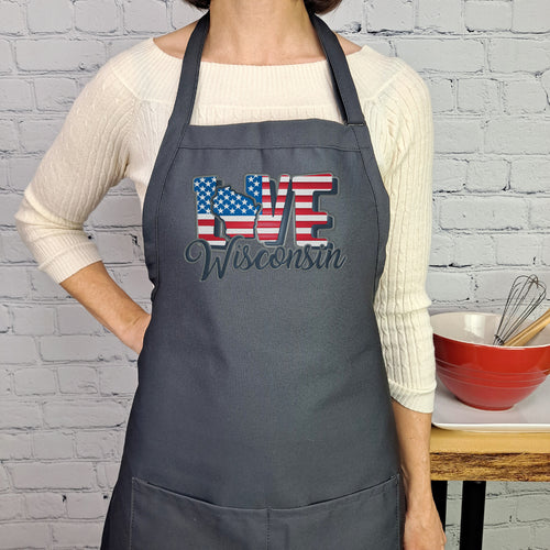 Wisconsin apron Kitchen cooking embroidered apron gift for her