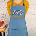 Customizable pansy embroidered apron Personalize name kitchen apron great gift for her