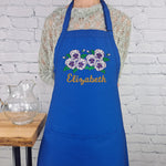 Customizable pansy embroidered apron Personalize name kitchen apron great gift for her