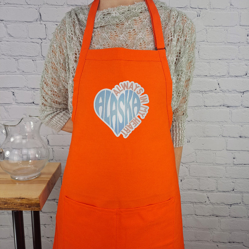 Alaska Apron always in my heart love home house warming embroidered Kitchen accessory with pockets perfect moving gift for friend