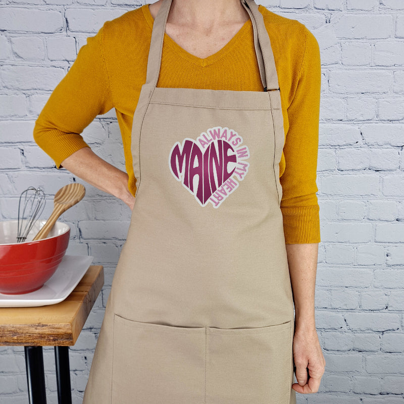 Maine apron kitchen accessory womens apron embroidered with pockets great moving or house warming gift long ties and adjustable neck