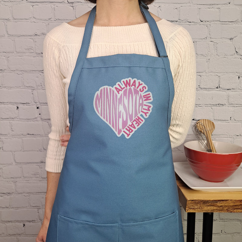 Minnesota apron embroidered Kitchen accessory with pockets adjustable neck always in my heart  great moving gift for her