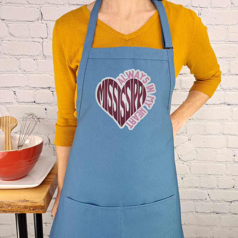 Mississippi apron embroidered kitchen accessory with pockets and adjustable neck perfect gift for her moving gift