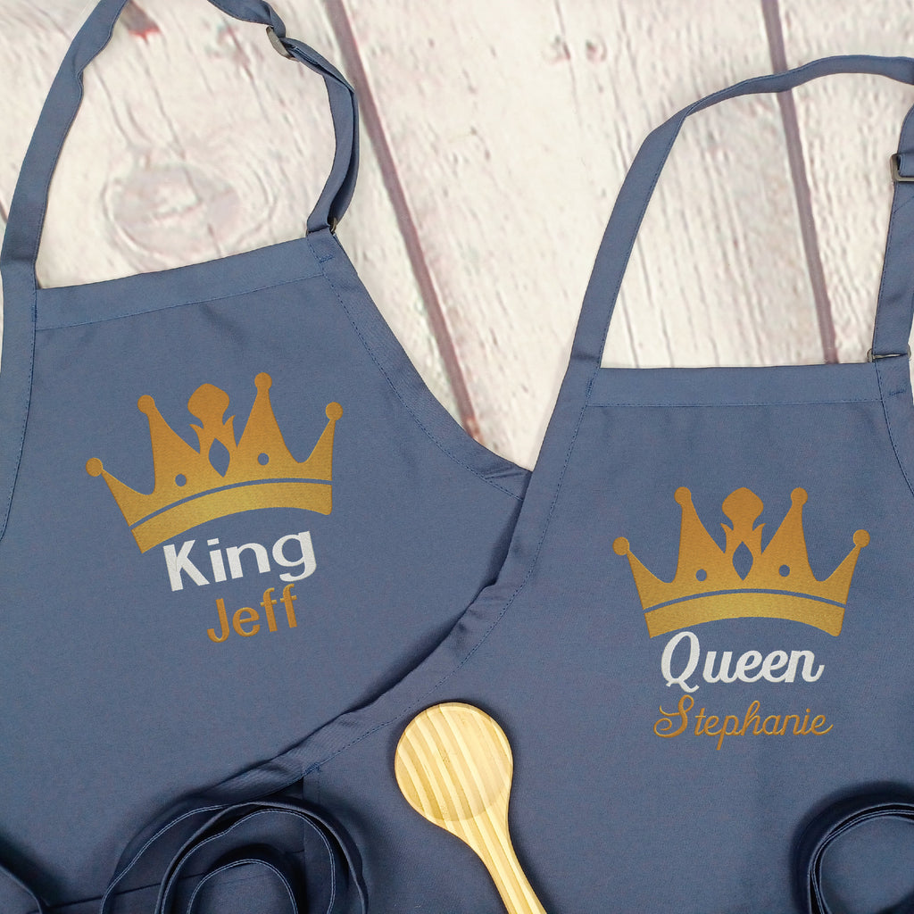 King queen apron embroidered kitchen couples set anniversary Valentines gift great Wedding gift