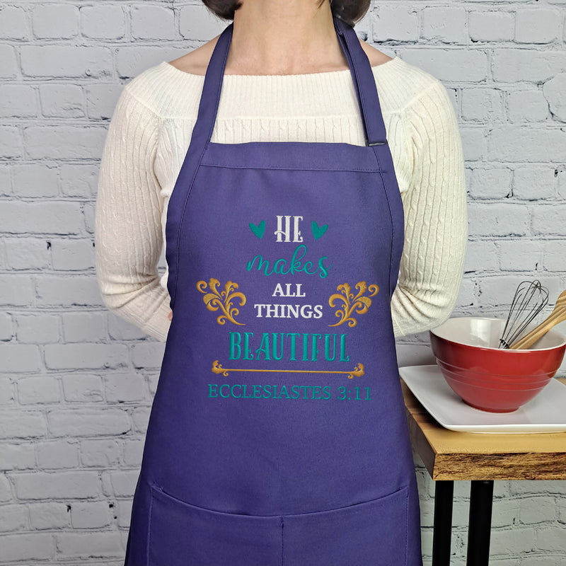 Verse Apron embroidered kitchen accessory Ecclesiates 3:11 Favorite Bible verse gift for friend prayer partner pastors wife