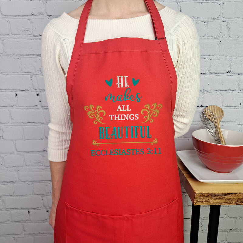 Verse Apron embroidered kitchen accessory Ecclesiates 3:11 Favorite Bible verse gift for friend prayer partner pastors wife