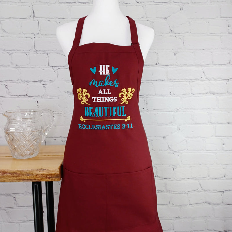 Verse Apron embroidered kitchen accessory Ecclesiates 3:11 Favorite Bible verse gift for friend prayer partner pastors wife