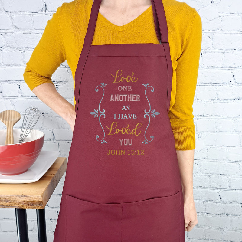 Love one another Apron Bible verse John 15:12 embroidered kitchen accessory cute gift for her with pockets