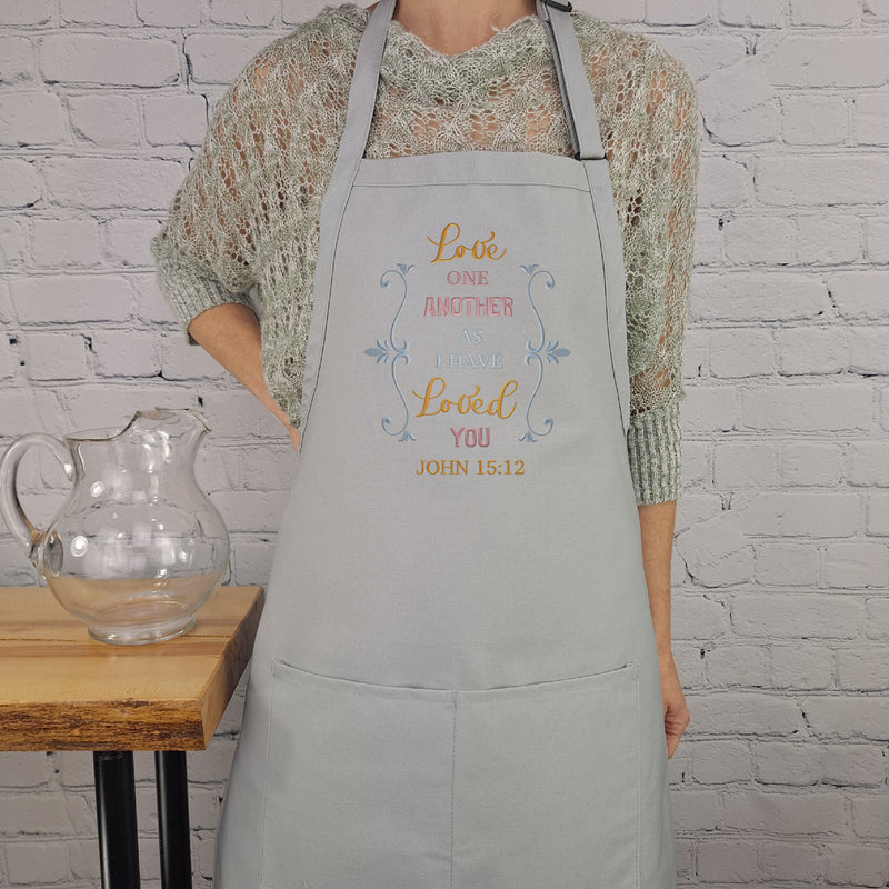 Love one another Apron Bible verse John 15:12 embroidered kitchen accessory cute gift for her with pockets