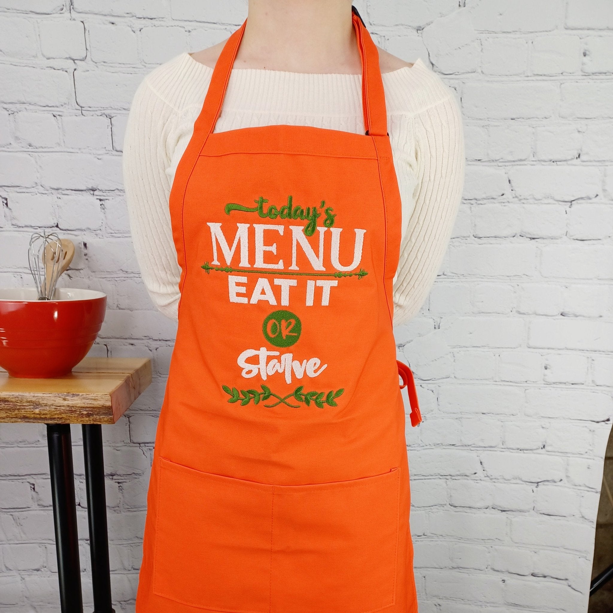 {{product_title}} – {{color}} embroidered kitchen apron
