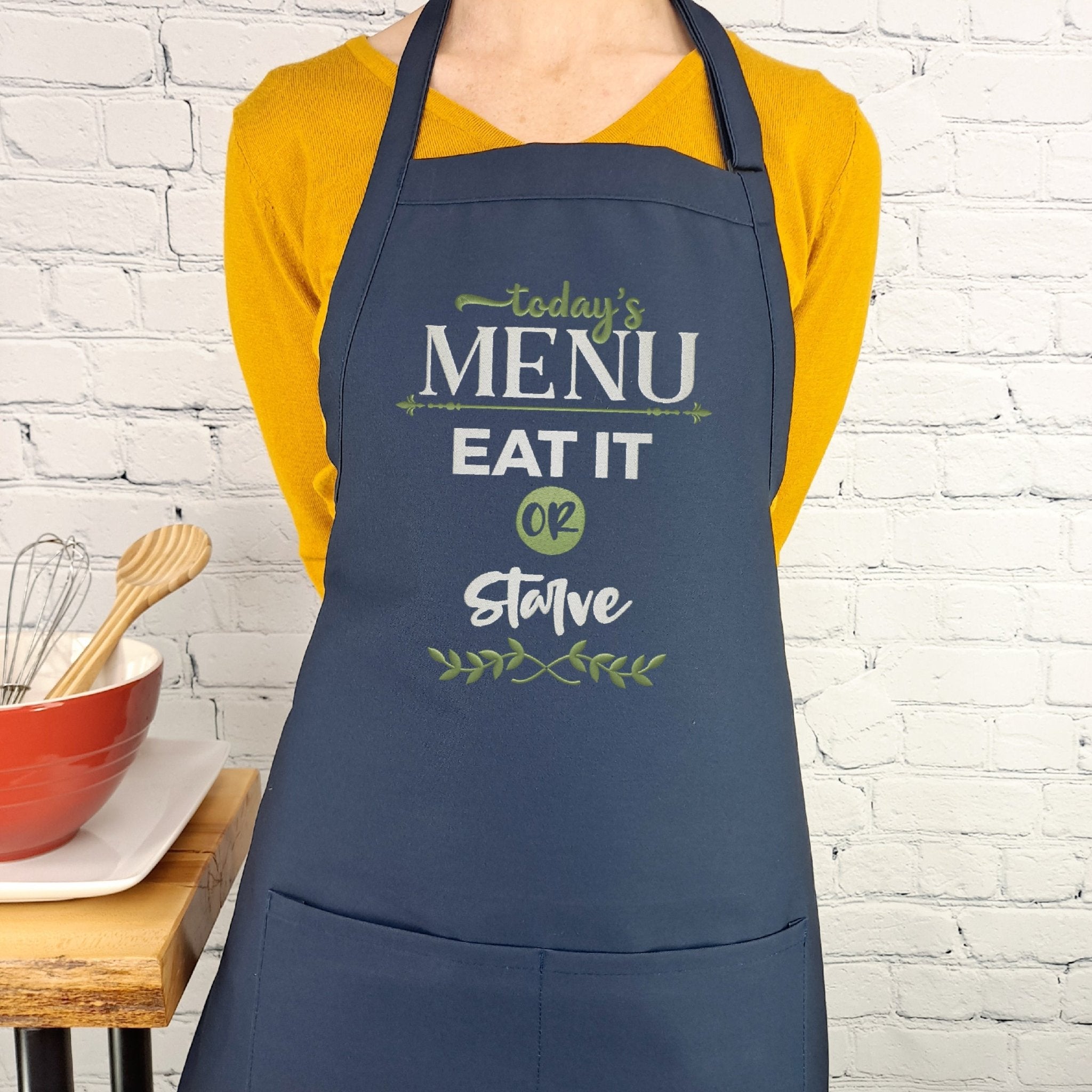 {{product_title}} – {{color}} embroidered kitchen apron