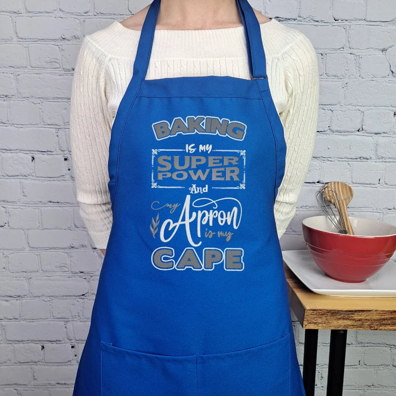 Funny apron Baking is my Super power kitchen baking apron embroidered great gift for friend