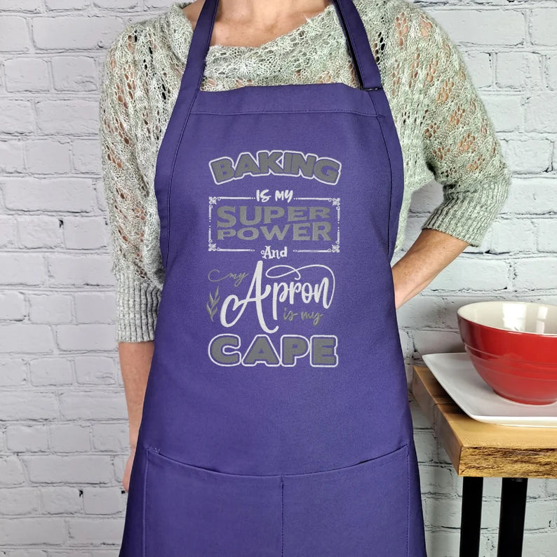 Funny apron Baking is my Super power kitchen baking apron embroidered great gift for friend