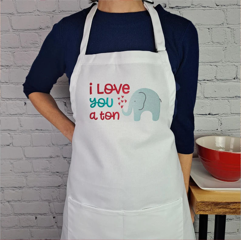 Valentine apron I love you a ton Valentines day elephant apron