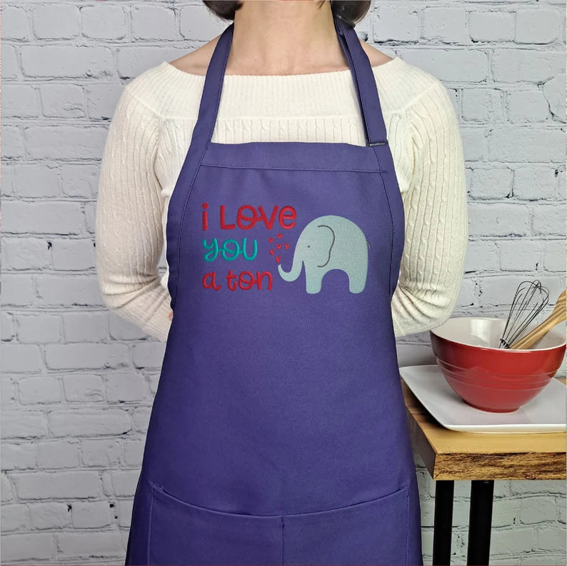 Valentine apron I love you a ton Valentines day elephant apron