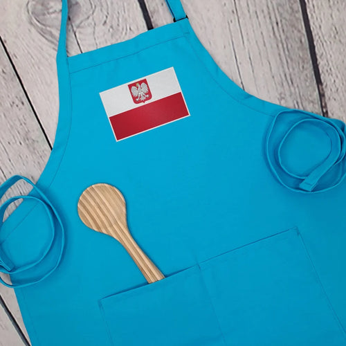 Polish flag apron with crowned eagle embroidered kitchen accessory with pockets adjustable neck