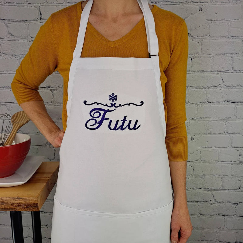 Customizable Snowflake embroidered apron Personalize name winter kitchen apron Great gift for her