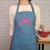 Embroidered Hearts Apron with Pockets, Valentine's Gift for Her